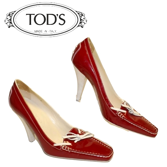 Tod's Shoes - Tod's Womens Leather Square Toe Italy High Heeled Boat Shoes red 6